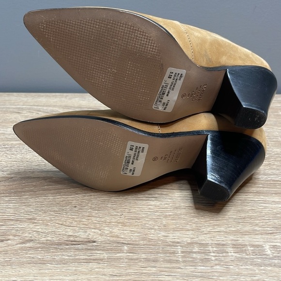 Schutz NWT Mackie Nubuck Leather Western Boots Honey Tan Pointed Toe Block Heel - Picture 7 of 10